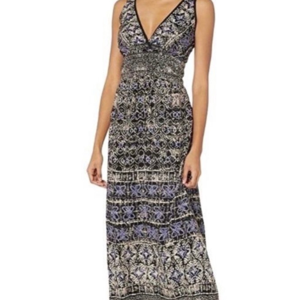 ANGIE NWT Navy Abstract Mosaic Print Tank V-Neck Maxi Dress L